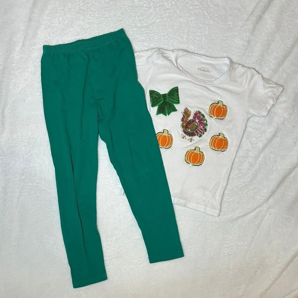 Girls thanksgiving appliqué top and matching leggings size 6
